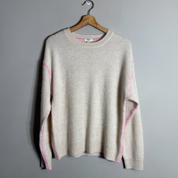 Dylan Harper Sweater Pullover Women's Small Tan Pink Knit Alpaca Wool Crewneck - Picture 3 of 14